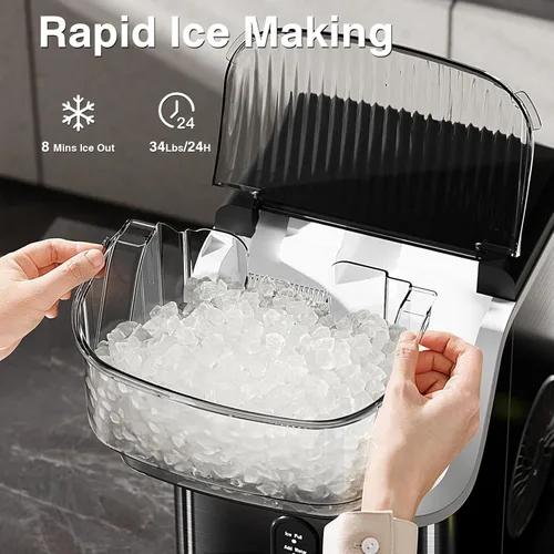 Miniatura 3 de Antarctic Star Máquina de hielo Nugget para encimera, máquina de hielo portátil con cuchara y cesta de hielo, 34 libras/24 horas, autolimpieza