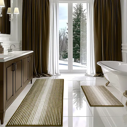 Miniatura 69 de BSICPRO Juegos de Alfombras y Tapetes para Baño, Juego de Alfombra de Baño de Felpilla Gruesa Absorbente de 2 Piezas Antideslizante, Tapetes Suaves