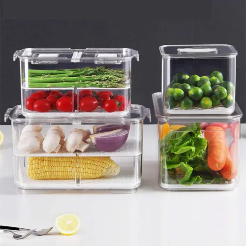 Miniatura 7 de SANNO Contenedores de almacenamiento de frutas y verduras, contenedores de almacenamiento de alimentos para refrigerador, organizador apilable
