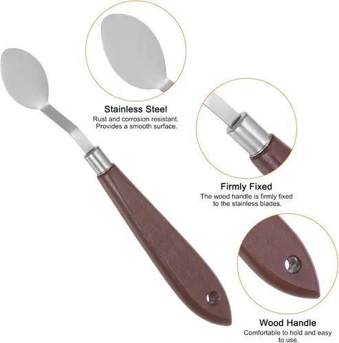 Miniatura 4 de HARFINGTON 4 cuchillos de paleta No.20 de 0.866 in de ancho, espátula ovalada de acero inoxidable, cuchillo de paleta con mango de madera para óleo