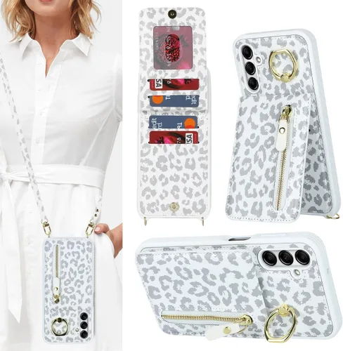 Funda para Samsung Galaxy A14 5G con tarjetero y correa para mujer, cordón cruzado, soporte de anillo, cierre a presión, funda tipo cartera para