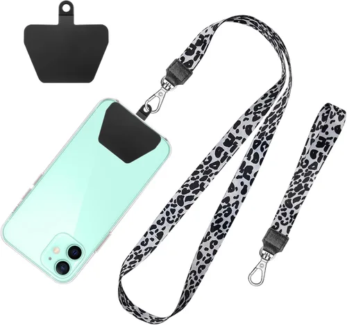 Miniatura 18 de SHANSHUI Cordón para teléfono, correa para el cuello y correa para la muñeca, soporte universal para funda de teléfono, anclaje para todos los Negro