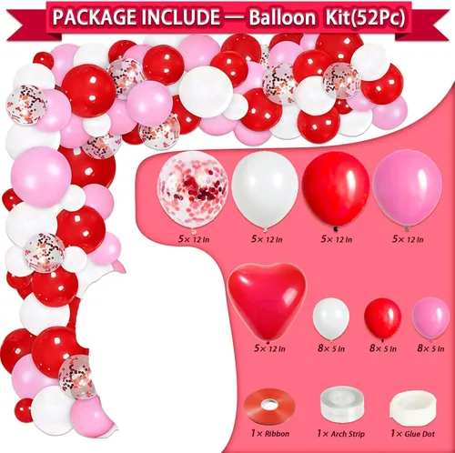 Miniatura 3 de Guudmua Kit de decoración para el día de San Valentín, decoraciones de feliz aniversario, 4 cajas de globos, guirnalda de globos, decoraciones