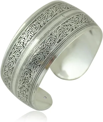 Tibeten - Pulsera de plata tallada en espiral con diseño de ramas de conexión, diseño vintage étnico, elefante, tortuga, ancho, ranurado, abierto,