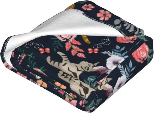 Miniatura 4 de Manta de flores de gato, suave, cálida, ligera, acogedora manta de felpa para cama, sofá, oficina, decoración de regalos para niños y mujeres, 50 x