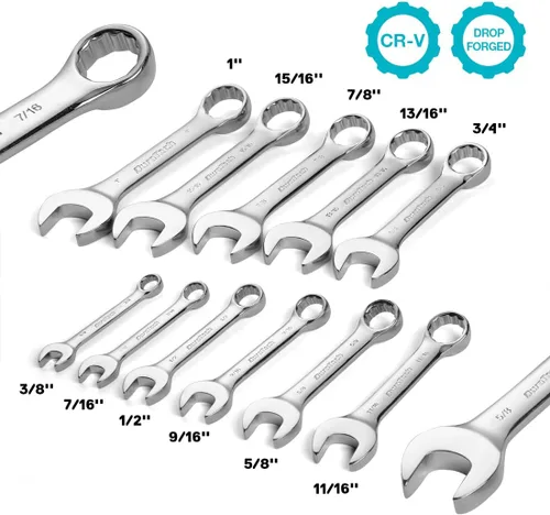 Miniatura 2 de DURATECH Juego de llaves combinadas Stubby, SAE, 11 piezas, 3/8 '' a 1 pulgada, 12 puntos, acero CR-V, con bolsa rodante