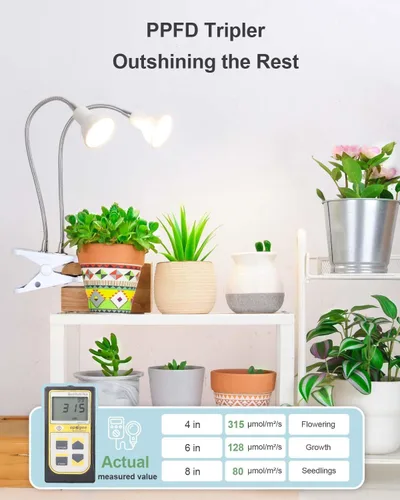 Miniatura 2 de Luces de cultivo para plantas de interior, luz de crecimiento de espectro completo con LED rojo blanco cálido, luz de planta de clip de doble