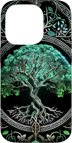 Miniatura 16 de Funda para iPhone 11 Pro Max Tree Of Life Yoga espiritual celta vikinga, verde y negro