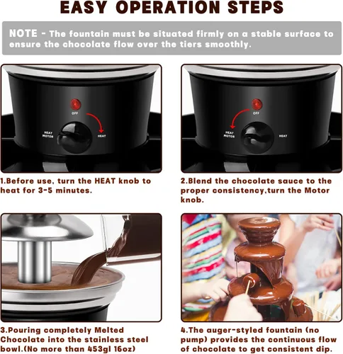 Miniatura 4 de Fuente de fondue de chocolate de 16 onzas, mini fuente de chocolate de 3 niveles con 6 tenedores de fondue y bandeja de extracción de frutas/frutos