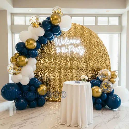 Miniatura 6 de Kit de guirnalda de globos azul marino, 102 globos azules y blancos con globos dorados y de papel de aluminio, arco de decoración de fiesta
