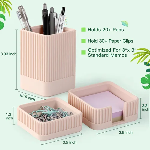 Miniatura 6 de Juego de 3 organizadores estéticos de escritorio y accesorios con soporte para bolígrafos, soporte para clip, soporte para notas adhesivas, soporte