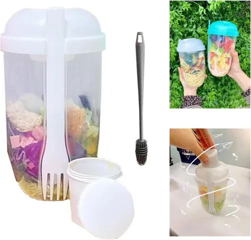 Miniatura 11 de Vaso coctelero de ensalada Keep Fit 2022 con tenedor y soporte para aderezo, cepillo de lavado fresco, recipiente de salud, desayuno portátil