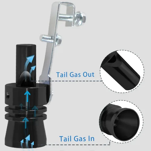 Miniatura 4 de Silbato de tubo de escape universal, negro, simulador de sonido turbo, silenciador de ruido, compatible con motocicleta, camión, autos, moto