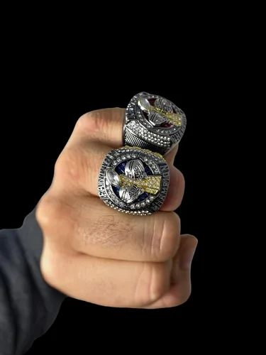 Miniatura 4 de Legacy Rings Anillo de trofeo del campeonato de fútbol de fantasía 2023 Gunmetal y tono dorado Premio para campeón FFL talla 11