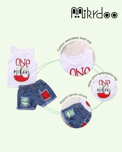 Miniatura 5 de Mikrdoo Ropa para bebé niña pequeña, trajes de verano camisas, tops rasgados pantalones cortos de mezclilla conjunto de ropa para niña pequeña
