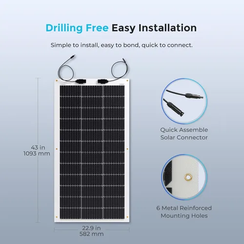 Miniatura 8 de Renogy - Panel solar flexible de 100 vatios, 12 voltios, monocristalino, semi-flexible, plegable, mono, cargador fuera de la red para superficies