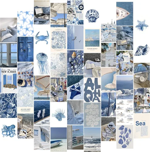 TWNSLLA Decoración de habitación de nieta costera, kit de collage de pared estético de playa, pósteres de playa azul para estética de habitación,