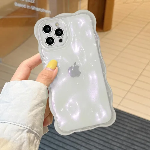 Miniatura 39 de XIZYO Funda para iPhone 13 de 6.1 pulgadas, bonito patrón de ondas, estético, 3D, rizado, ondulado, chapado en purpurina, para mujeres y niñas, Azul