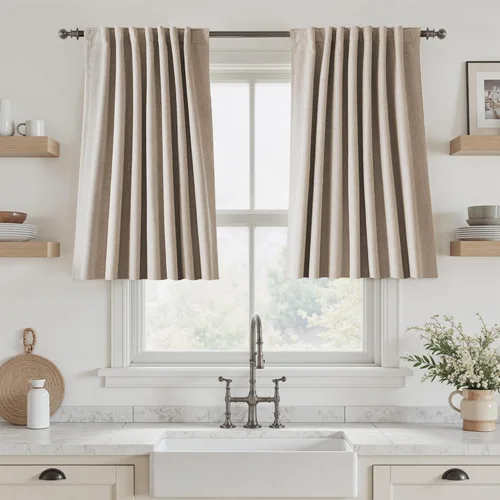 Miniatura 77 de UHITECH Cortinas cortas de lino de 24 pulgadas de largo para ventanas pequeñas de granja, cortinas opacas modernas para sala de estar, pestañas