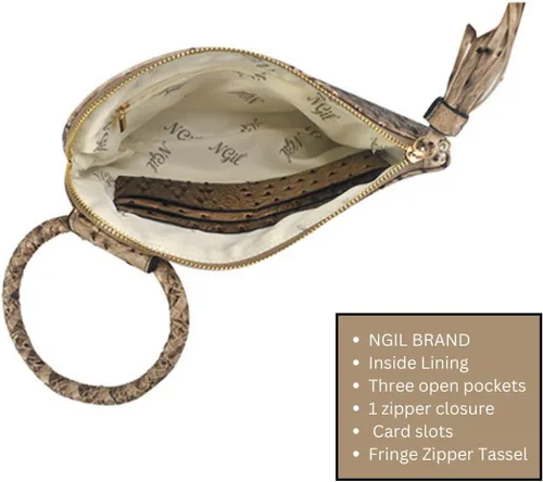 Miniatura 5 de NGIL Mini bolso de pulsera de piel sintética para mujer con borla de flecos, cartera de pulsera para mujer