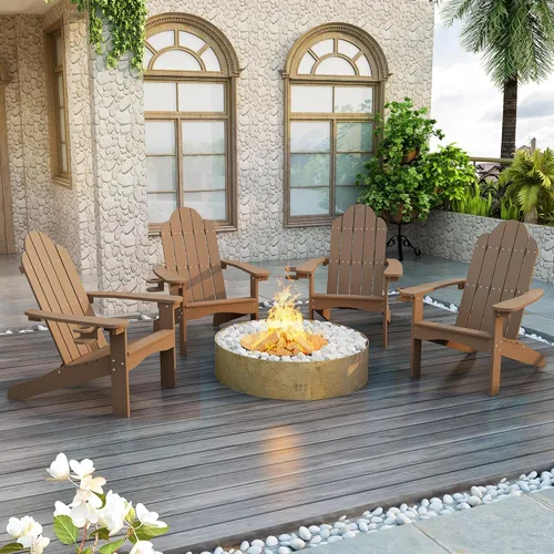 Miniatura 11 de LUE BONA HDPS Sillas Adirondack Set de 2, Silla para Hoguera al Aire Libre Resistente a la Intemperie con Portavasos, Silla Moderna de Plástico