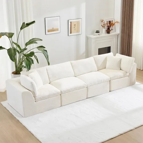 Miniatura 19 de Sofá sin hueso de 140 pulgadas para sala de estar, sofá modular de gran tamaño de 7 plazas con otomana, no requiere montaje, felpilla moderna