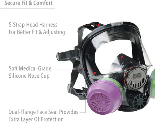 Miniatura 4 de NORTH Honeywell North 7600 Series Niosh - Respirador de silicona con pieza frontal completa, pequeño (760008AS)