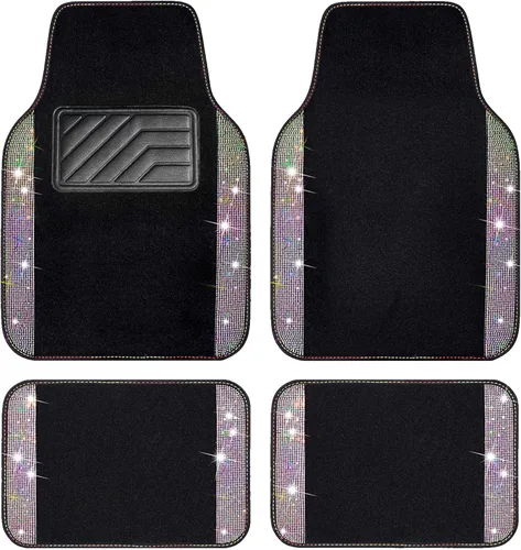 Miniatura 13 de CAR PASS - Alfombras de coche con diamantes brillantes, alfombrillas de suelo de diamantes de imitación con purpurina brillante con almohadilla