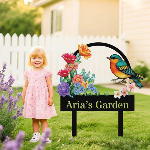 Miniatura 2 de Letreros de jardín personalizados con estacas, arte de metal personalizable con estaca de patio, decoración colorida de jardín de colibrí