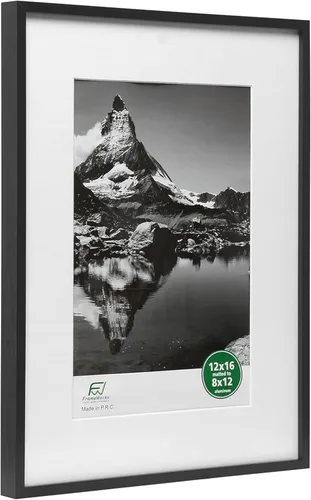 Miniatura 2 de Marco de fotos de 12" x 16" con paspartú para 8" x 12" de FrameWorks - Marco de aluminio con vidrio templado, paspartú removible para fotos, Negro