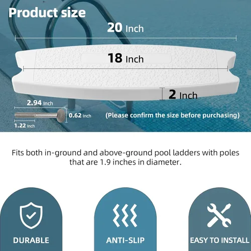 Miniatura 2 de TonGass Escalera universal para piscina de 18 pulgadas (paquete de 3) de repuesto con pernos de acero inoxidable compatible con piscinas enterradas