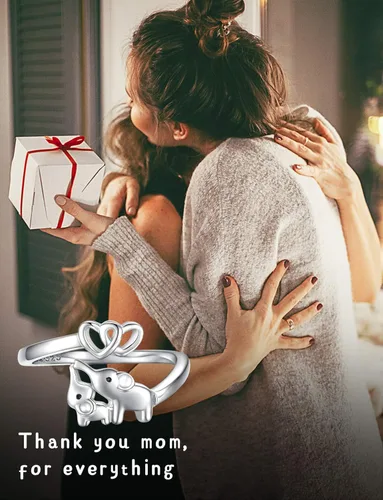 Miniatura 8 de Anillo de elefante de plata de ley 925 ajustable con corazón de amor para mujeres, esposa, mamá, nana hija, regalo de joyería, Metal, no conocido