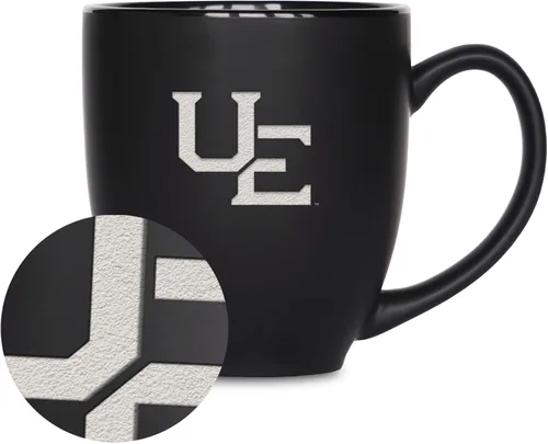 Miniatura 437 de Rico Industries - Taza de cerámica mate negra con grabado láser estándar de 15oz para NCAA (escuelas T & U) - Para bebidas calientes o frías