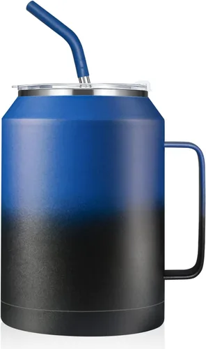 Miniatura 13 de zenbo - Vaso de acero inoxidable aislado al vacío con asa, tapa y popote, mantiene las bebidas frías hasta 36 horas, cuerpo a prueba de sudor, apto
