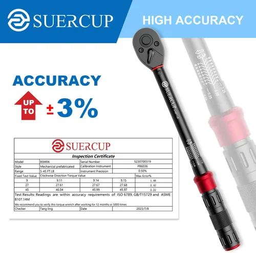 Miniatura 2 de SUERCUP Llave Dinamométrica de Clic de Accionamiento de 3/8 Pulgadas - 5-45 Ft-Lb/6.8-61Nm, Llave Dinamométrica de Clic Ajustable Bidireccional