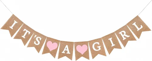 Cartel de arpillera con texto en inglés "It's a Girl" para decoración de baby shower y fiesta de revelación de género (corazones rosa claro)