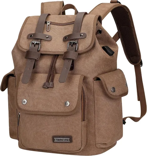 Miniatura 12 de WITZMAN Mochila de lona para hombre, mochila vintage para laptop de 15.6 pulgadas, mochila de viaje de alta capacidad casual (A8004 verde militar)