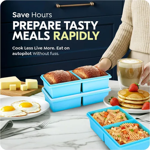 Miniatura 7 de Bandejas de silicona para congelador de 2 tazas con tapas, moldes de silicona para congelador de sopa, preparar comidas en porciones, lavavajillas