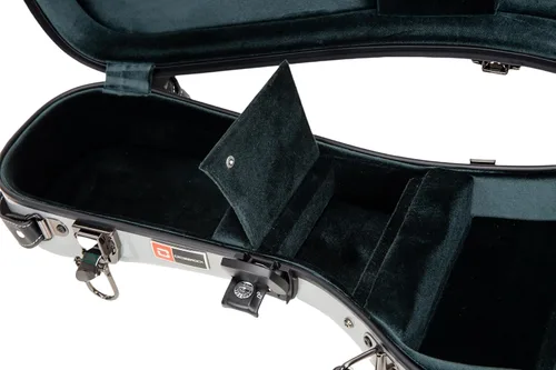 Miniatura 5 de Crossrock Estuche de mandolina de fibra de vidrio – contorneado para estilo F (se adapta a Gibson F5) Brillo plateado, terciopelo verde bosque