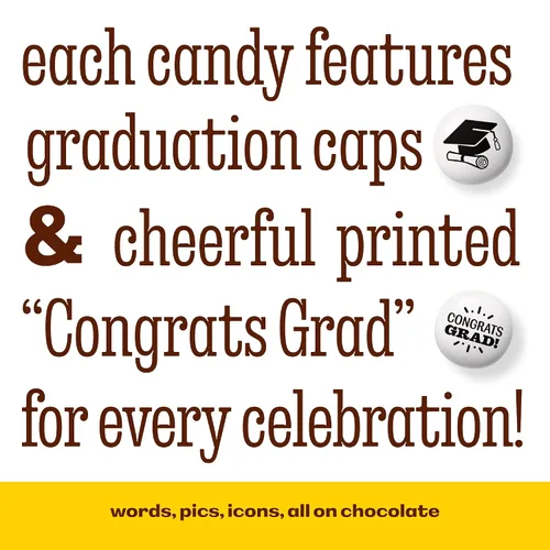 Miniatura 6 de M&M'S World Paquetes individuales de M&M'S con temática de graduación con iconos de felicitaciones YAY!, para recuerdos de fiesta de graduación