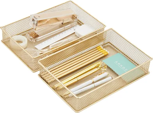 Miniatura 18 de Annova Organizador de cajones y estantes apilables de malla, cesta de almacenamiento, bandeja para suministros escolares y de oficina, juego de 2