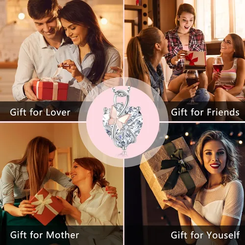 Miniatura 6 de Oskani Collares de corazón de mariposa para mujer, plata de ley 925 5A con circonita cúbica y piedra natal, regalo de joyería, aniversario