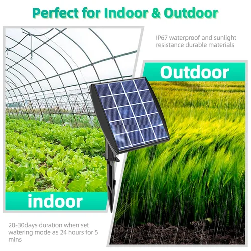 Miniatura 3 de Sistema de riego por goteo alimentado por energía solar, accesorios de invernadero al aire libre, compatible con 15 macetas y 6 modos de temporizador