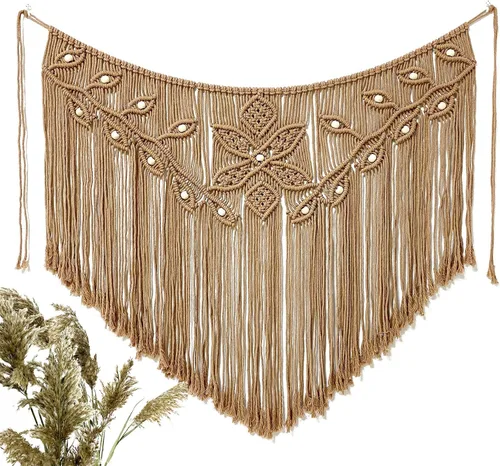 Miniatura 3 de Youngeast Decoración para el hogar, macramé en forma de hoja, tapiz tejido para colgar en la pared, cortina de dormitorio, guirnalda de flecos