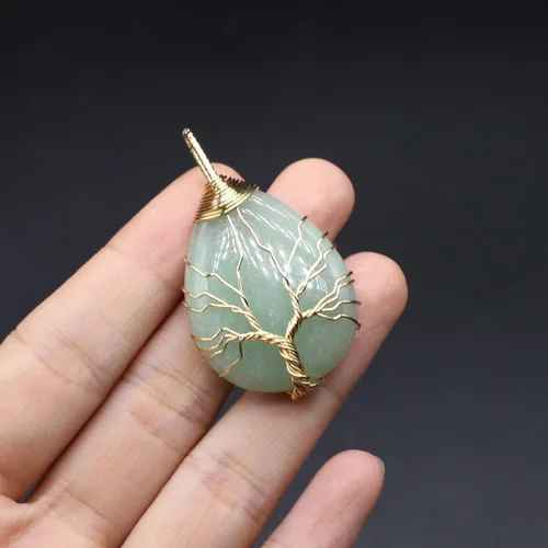 Miniatura 3 de 4 colgantes de piedra natural con forma de gota de agua al azar, cristal curativo, ágata de árbol de la vida, dijes para hacer joyas, collares