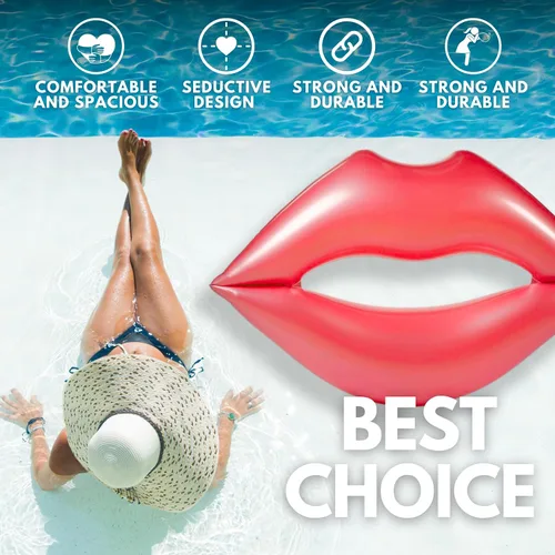 Miniatura 4 de Flotador gigante de labios rojos para piscina – Tumbona de agua extragrande para adultos de 70.86 x 62.99 pulgadas, flotador de piscina inflable