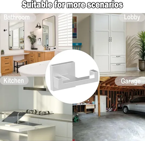 Miniatura 6 de BOZWELL Ganchos dobles para toallas para baño, montaje en pared de níquel castrado, estilo cuadrado simple y moderno, gancho para bata y abrigo
