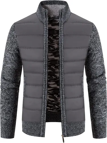 Miniatura 3 de WYUTX Men's Knitted Cardigan Sweater Causal Long Sleeve Stand Collar Thick Full Zip Cable Knit Cardigan Sweater with Pockets