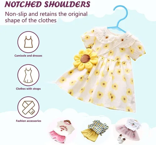 Miniatura 4 de Perchas para Bebé para Armario Paquete de 60 Azul Plástico Niños Perchas para Ropa de Niños Antideslizantes (Azul, 60)