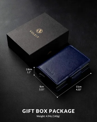 Miniatura 6 de VULKIT Tarjetero de crédito con bloqueo RFID de cuero automático billetera desplegable delgada con clip para dinero funda doble para tarjetas